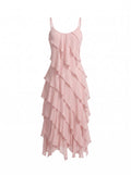 La Strada Silk Ruffle Dress in Blush