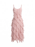 La Strada Silk Ruffle Dress in Blush