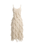 La Strada Silk Ruffle Dress in Beige