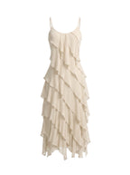 La Strada Silk Ruffle Dress in Beige