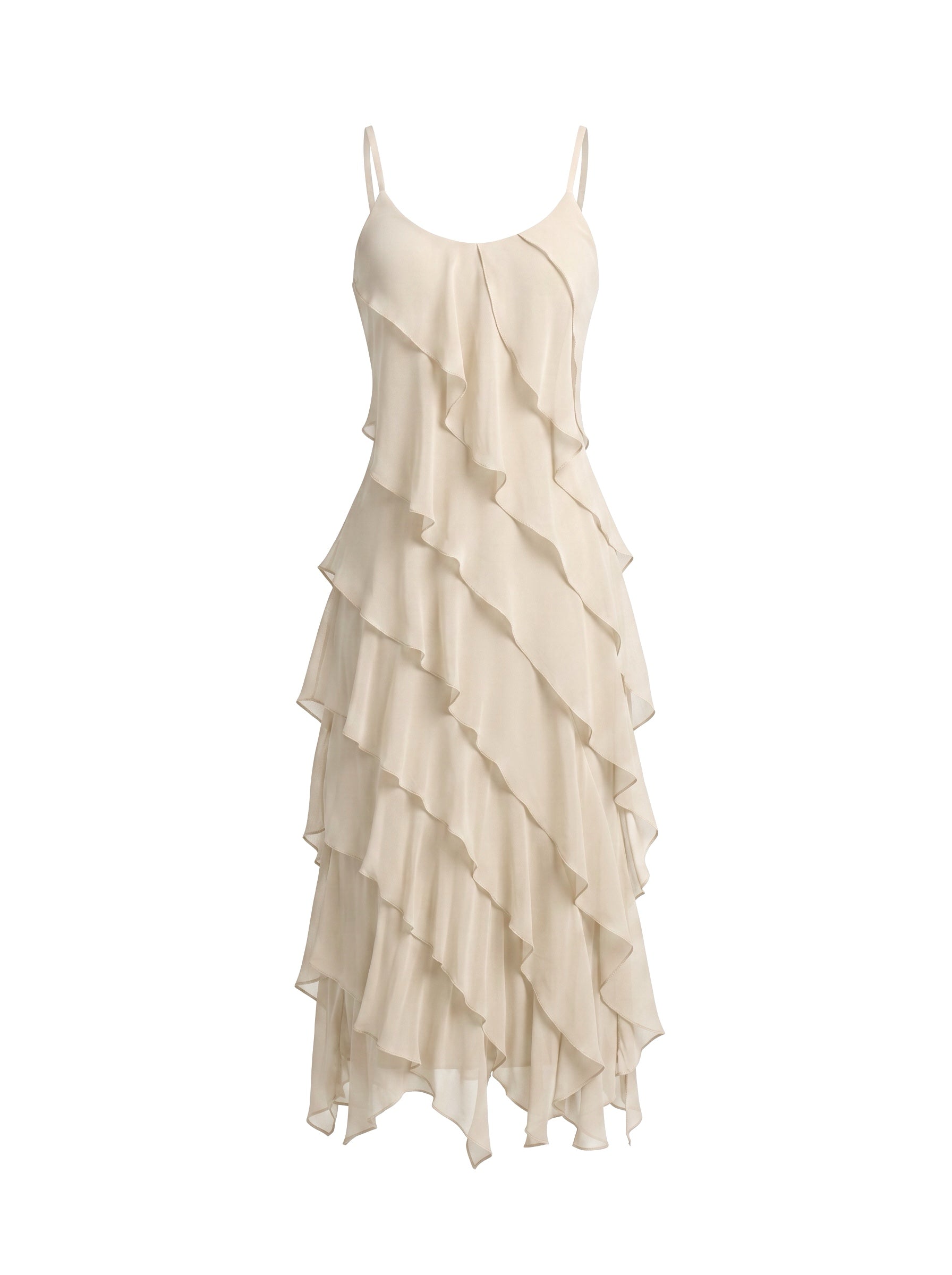 La Strada Silk Ruffle Dress in Beige