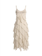 La Strada Silk Ruffle Dress in Beige