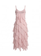 La Strada Silk Ruffle Dress in Blush