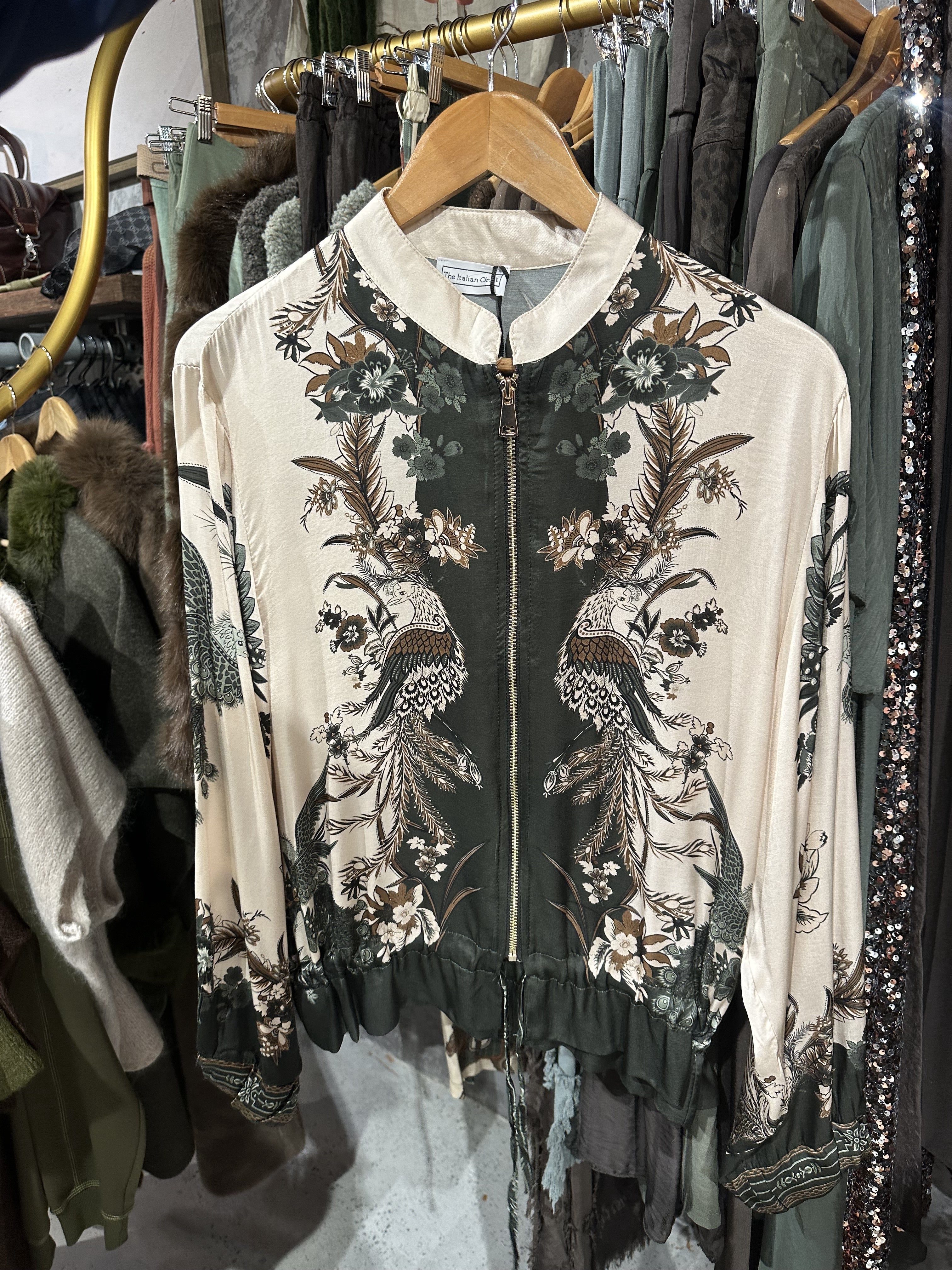 Zampa Satin Bomber Jacket in Dark Olive