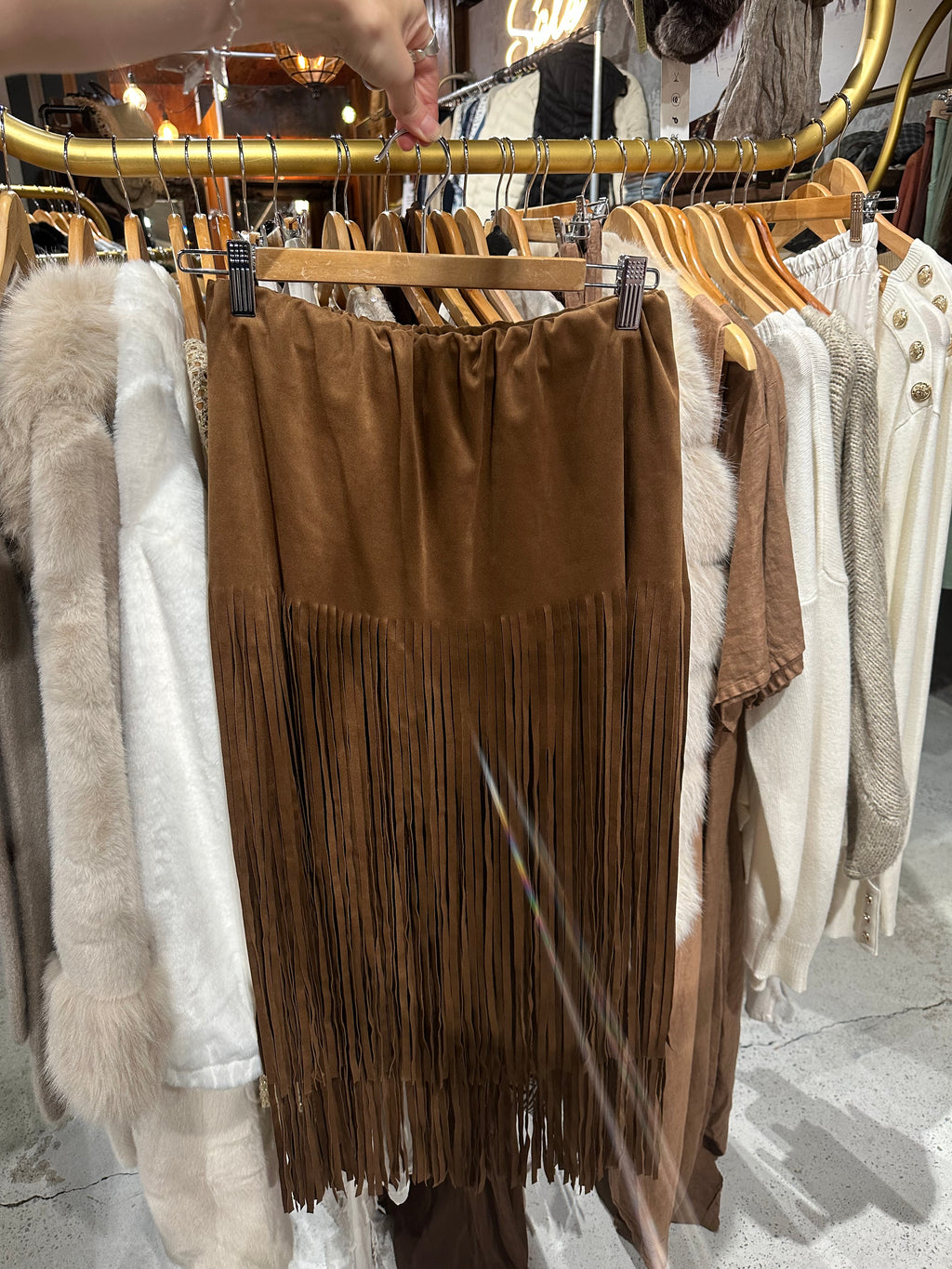 The Italian Closet: Swish Suedex Fringe Skirt - Camel