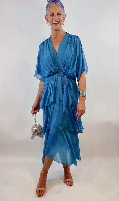 La Strada: Teal Floaty Silk Dress