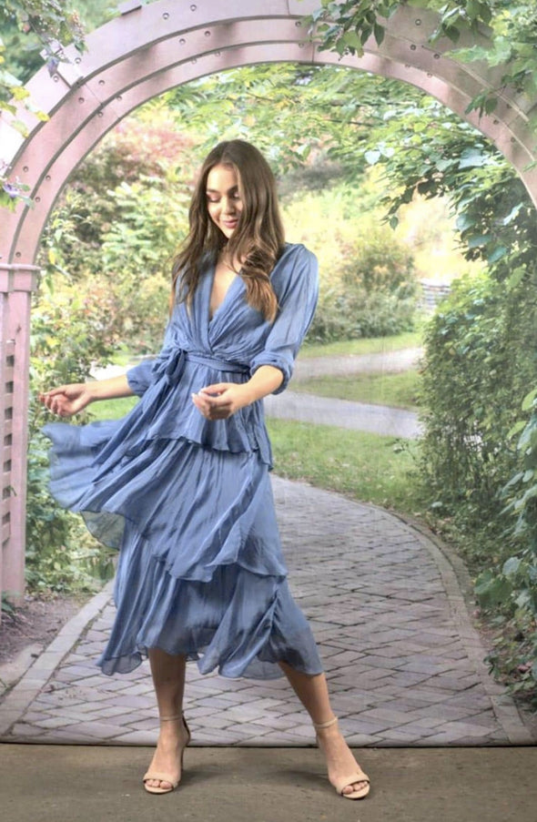 La Strada: Denim Blue Floaty Silk Dress