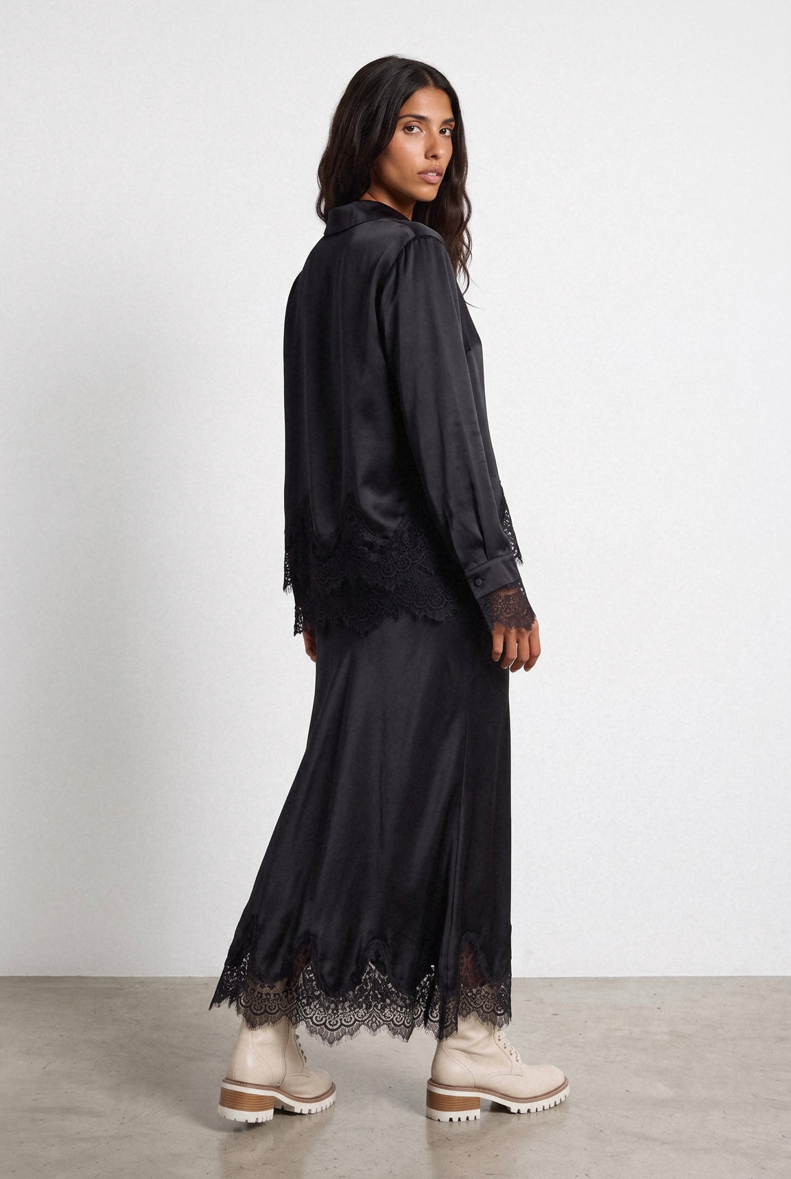 Made in Italy Bias Cut Lace Trim Silky Skirt