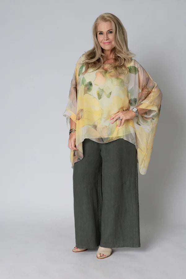Olivine Silk Top in Lucca Lemon