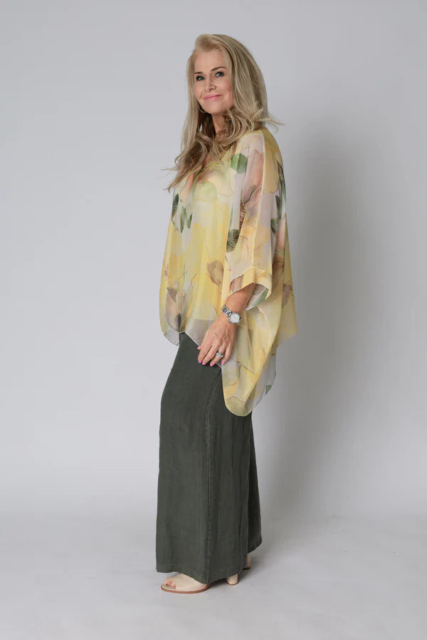 Olivine Silk Top in Lucca Lemon