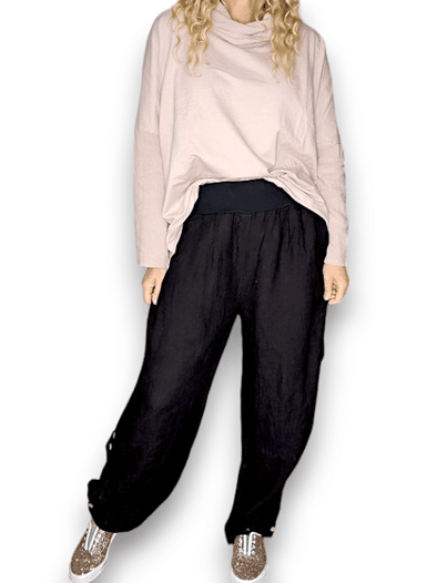 Helga May: Elastic Waist Linen Pant - Black