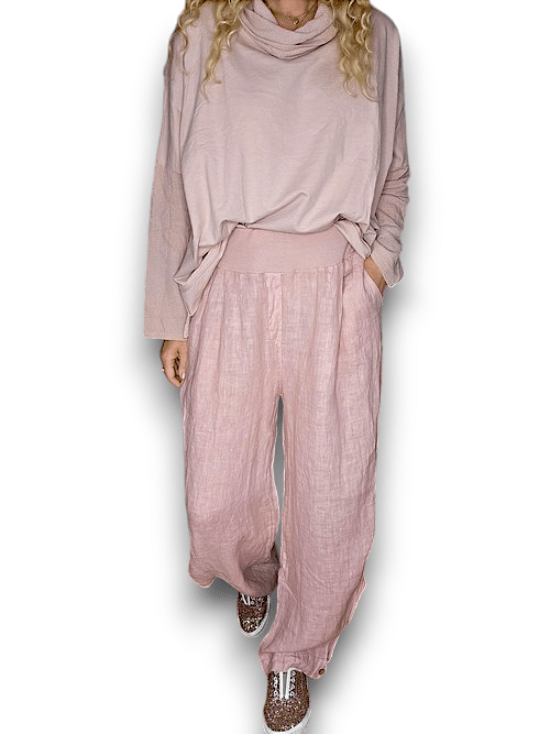 Helga May: Elastic Waist Linen Pant - Baby Pink