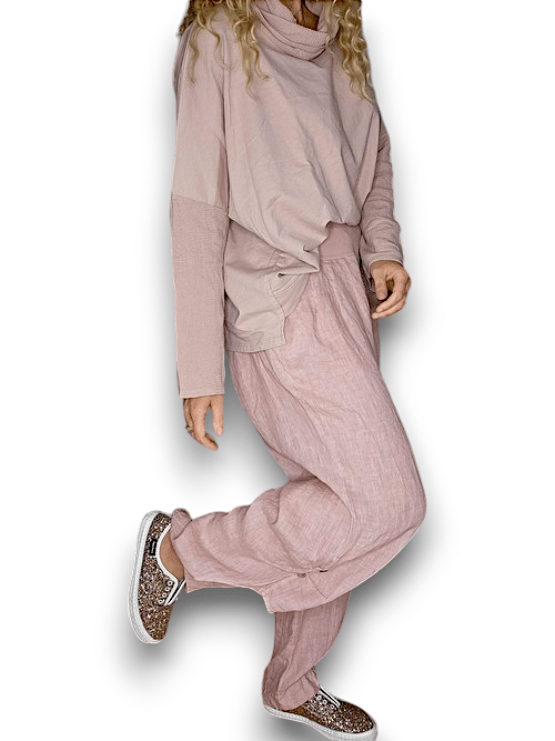 Helga May: Elastic Waist Linen Pant - Baby Pink