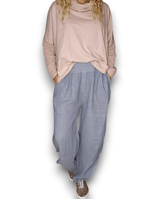 Helga May: Elastic Waist Linen Pant - Petrol