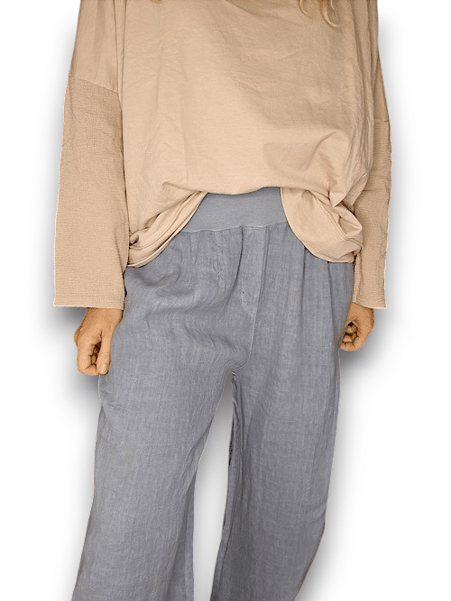 Helga May: Elastic Waist Linen Pant - Petrol