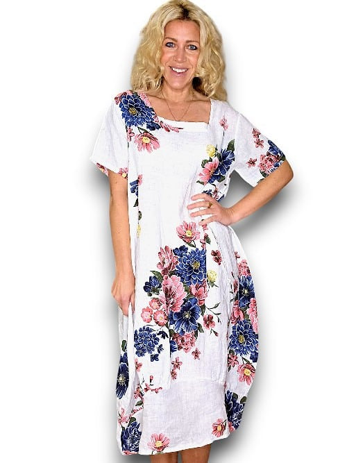 Helga May: Mid Sleeve Maxi: White Petal Bloom