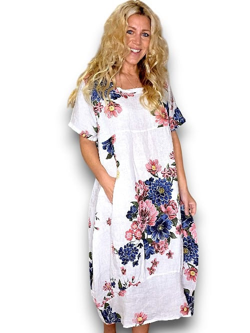 Helga May: Mid Sleeve Maxi: White Petal Bloom