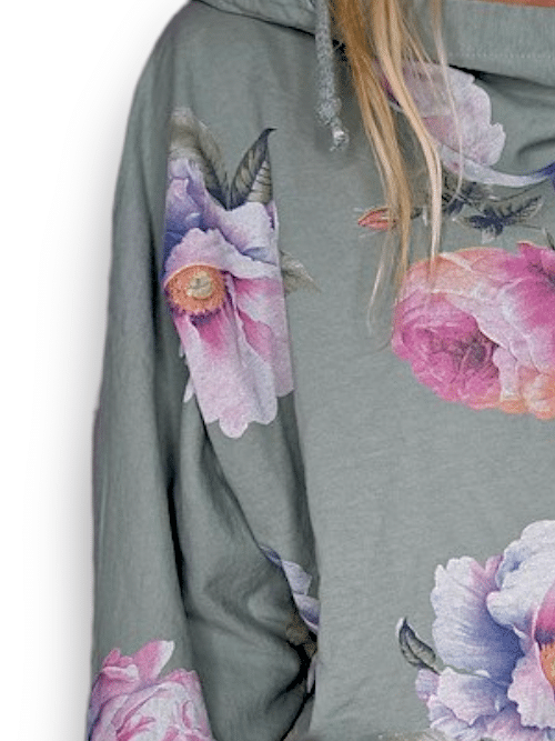 Helga May Cotton Hoodie: Ombre Peony - Sage Green