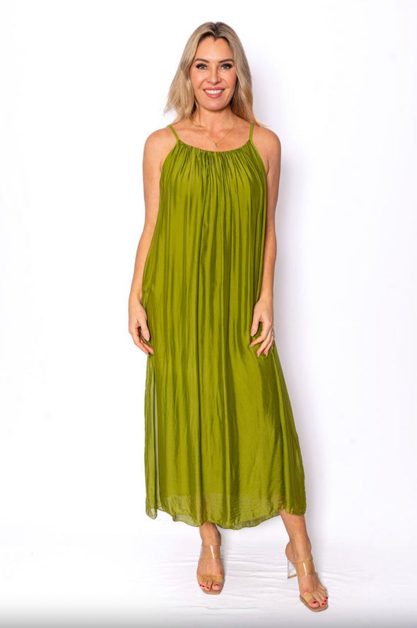 The Italian Closet: Adelina Silk Maxi Dress - Olive