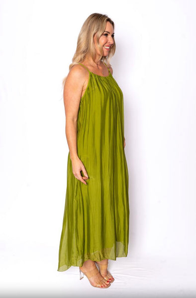 The Italian Closet: Adelina Silk Maxi Dress - Olive