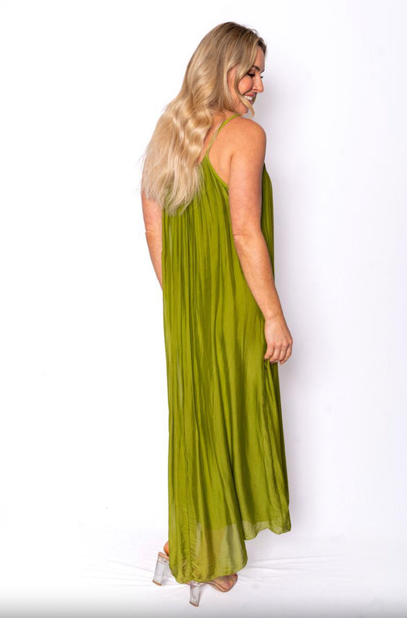 The Italian Closet: Adelina Silk Maxi Dress - Olive