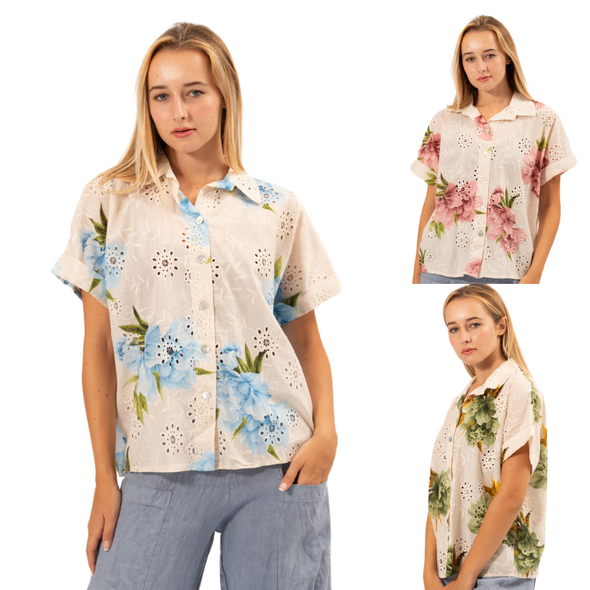 100% Cotton Italian Rose Broderie Shirt