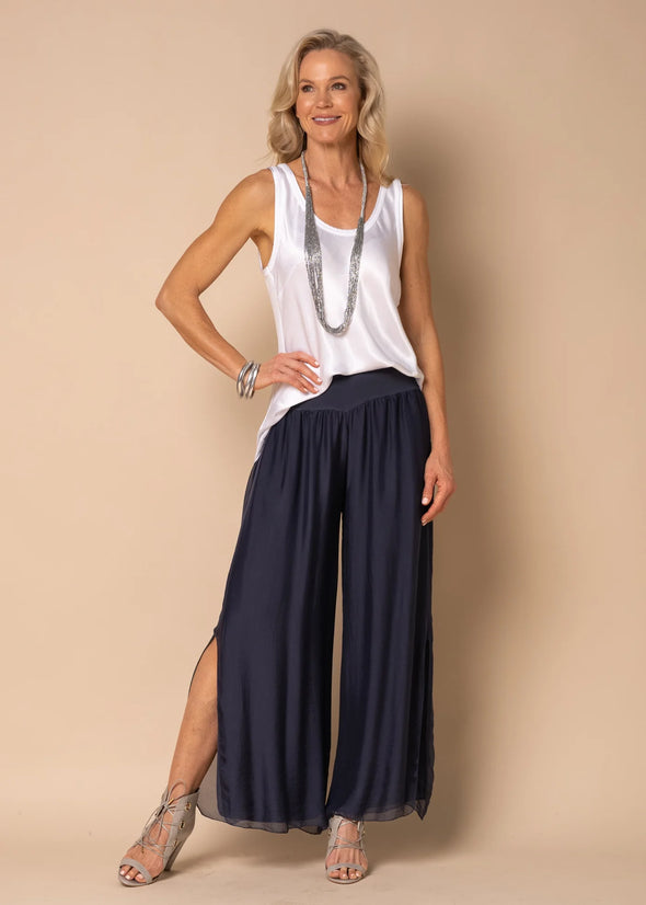 New Gia Silk Pants - Navy