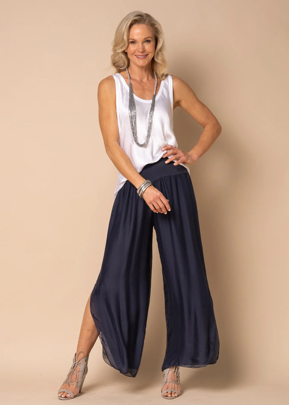 New Gia Silk Pants - Navy