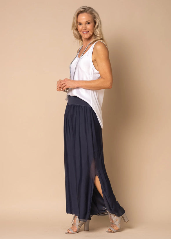 New Gia Silk Pants - Navy