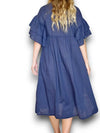 Helga May: Bianca Frilled Cotton Dress - Navy