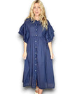 Helga May: Bianca Frilled Cotton Dress - Navy