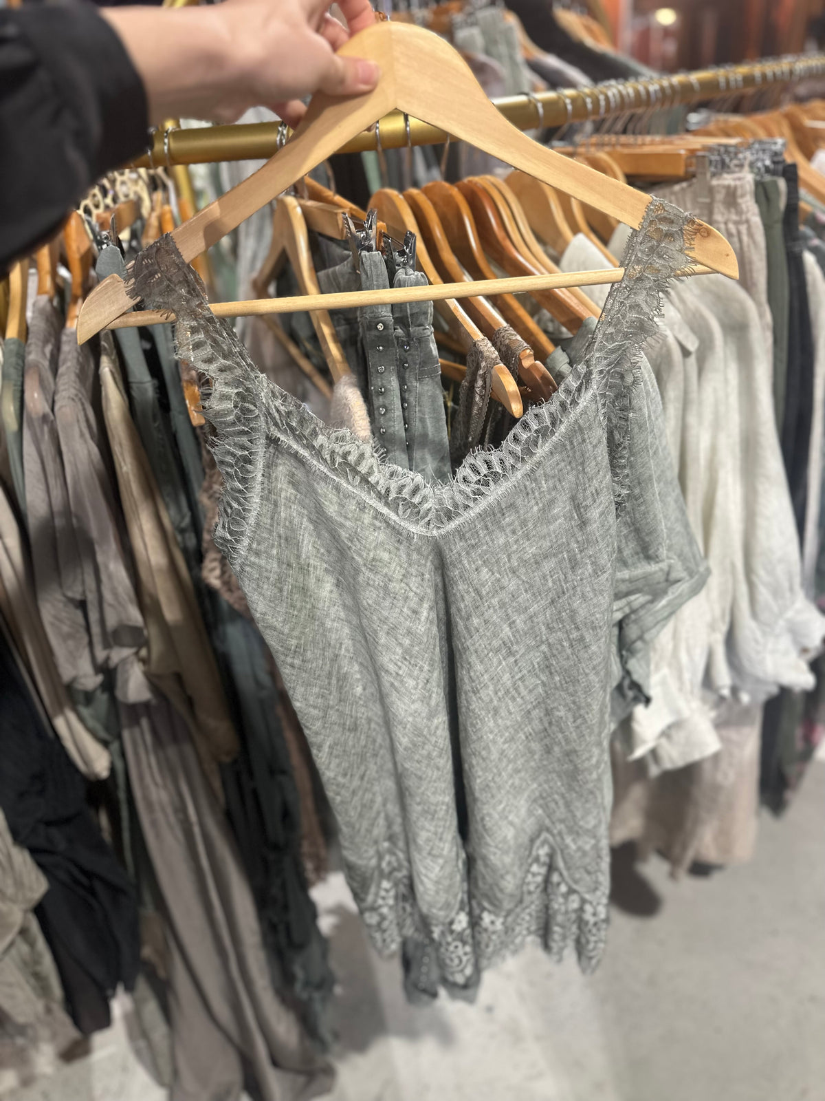 Deliziosa Italian Linen Camisole in Sage