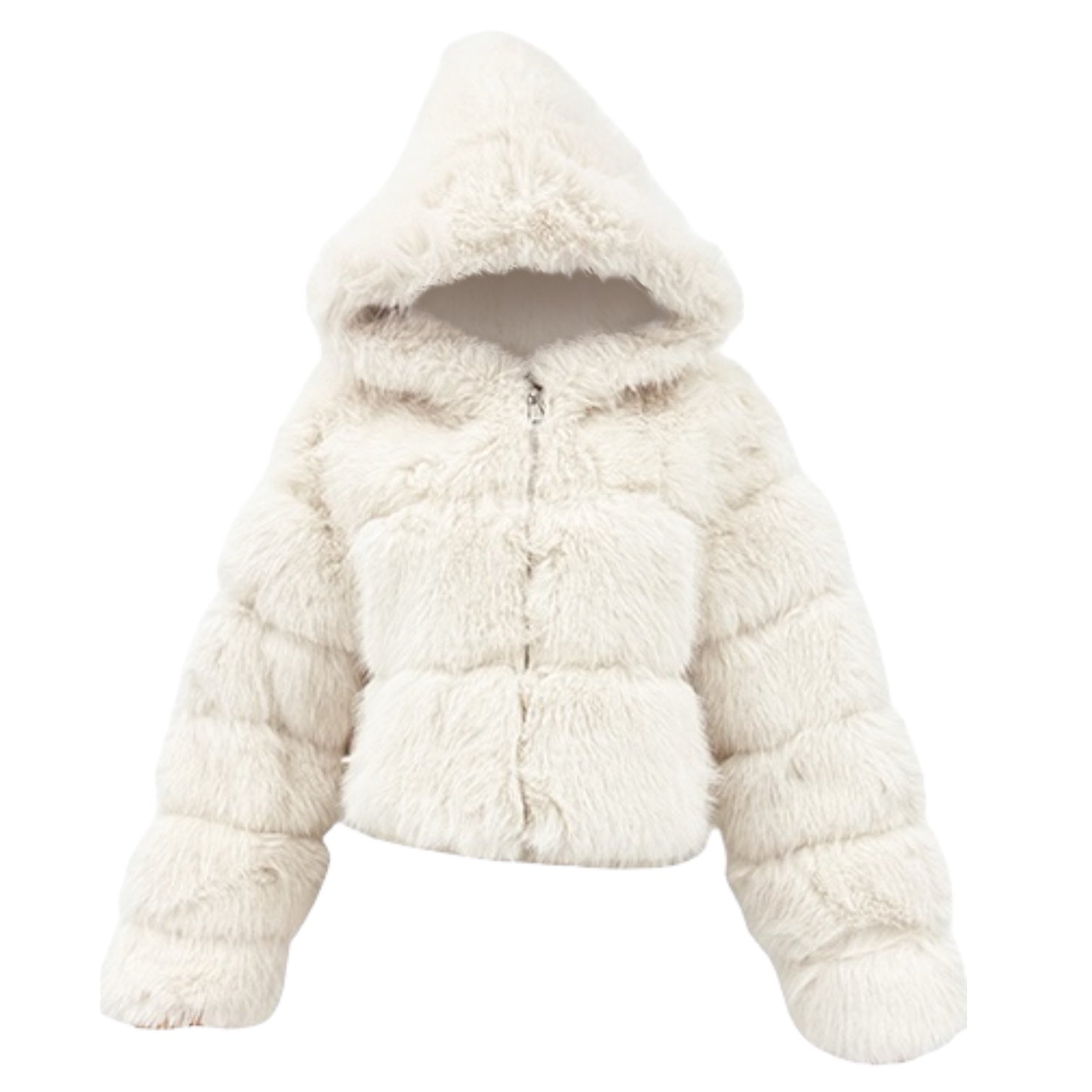 Plush Vegan Fur Hooded Jacket in Snow
