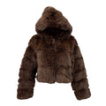 Plush Vegan Fur Hooded Jacket in Chocolate