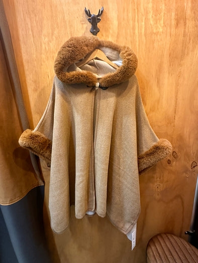 Fur Detail Hooded Poncho