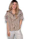 Helga May: Frill Short Sleeve Top - Faded Mocha