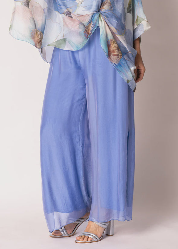 Gia Silk Pants in Positano Blue