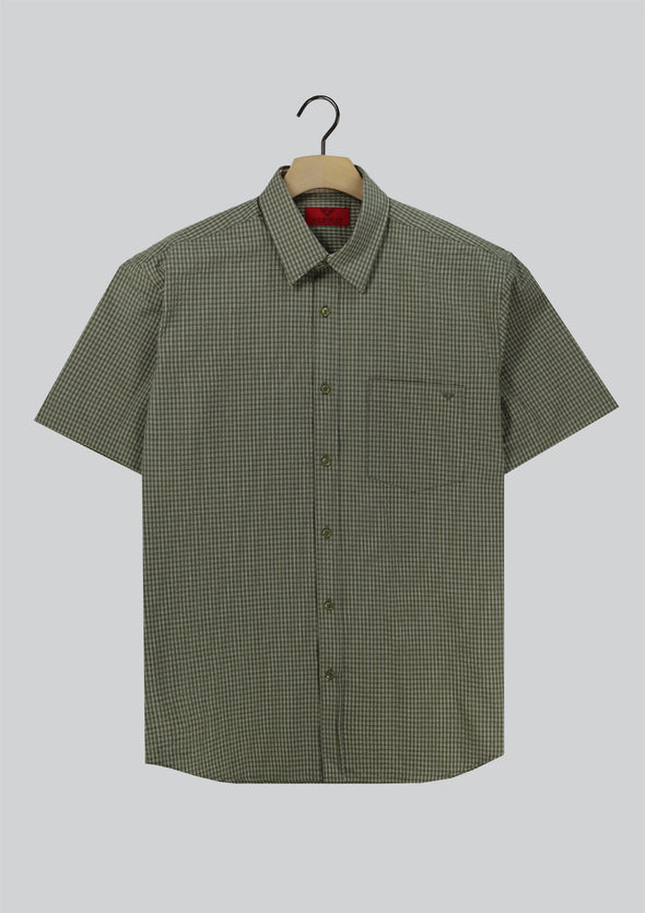 R.F. Scott Field Short Sleeve Shirt: Micro Check - Olive