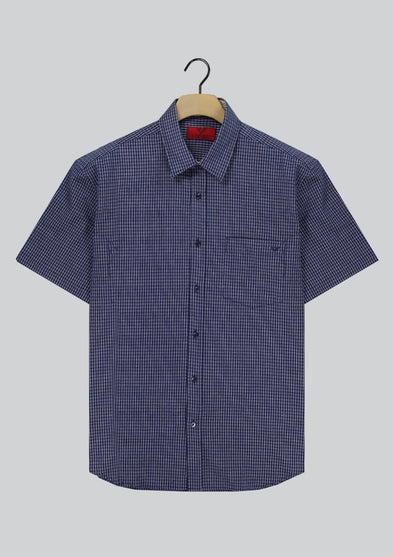R.F. Scott Field Short Sleeve Shirt: Micro Check - Navy