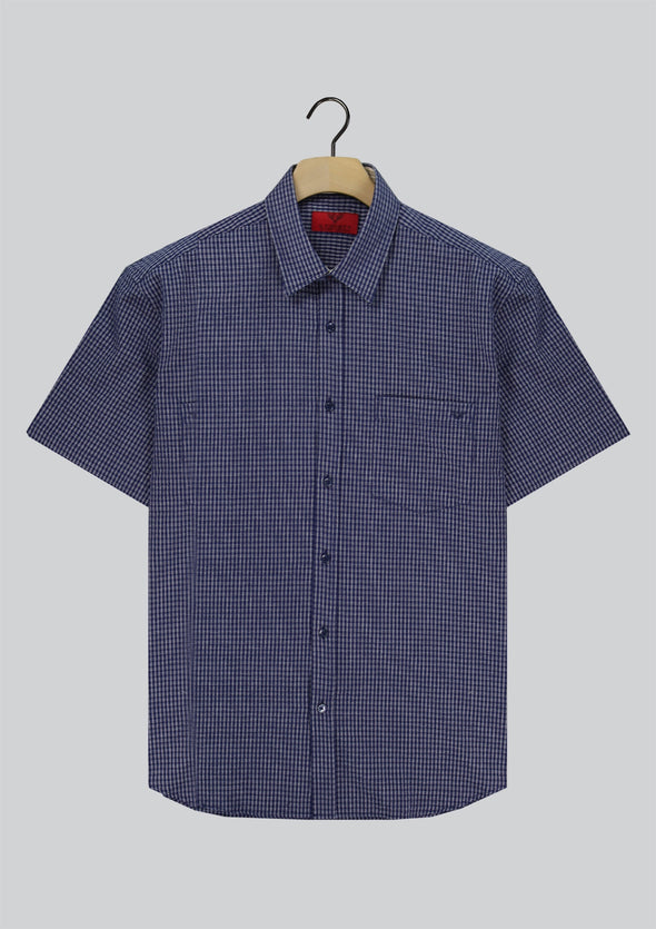 R.F. Scott Field Short Sleeve Shirt: Micro Check - Navy