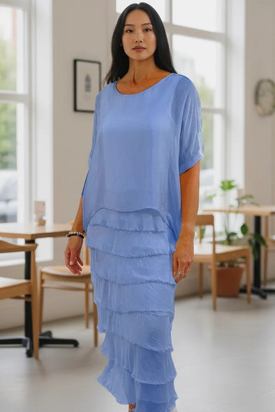 La Strada: Silk Rilassata Dress - Blue Turco