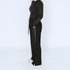 Moke: Indiana Wide Leg Pant - Black & Black Satin