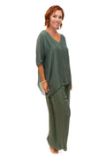 The Italian Closet: Faustina Silk Flowing Pant - Olive