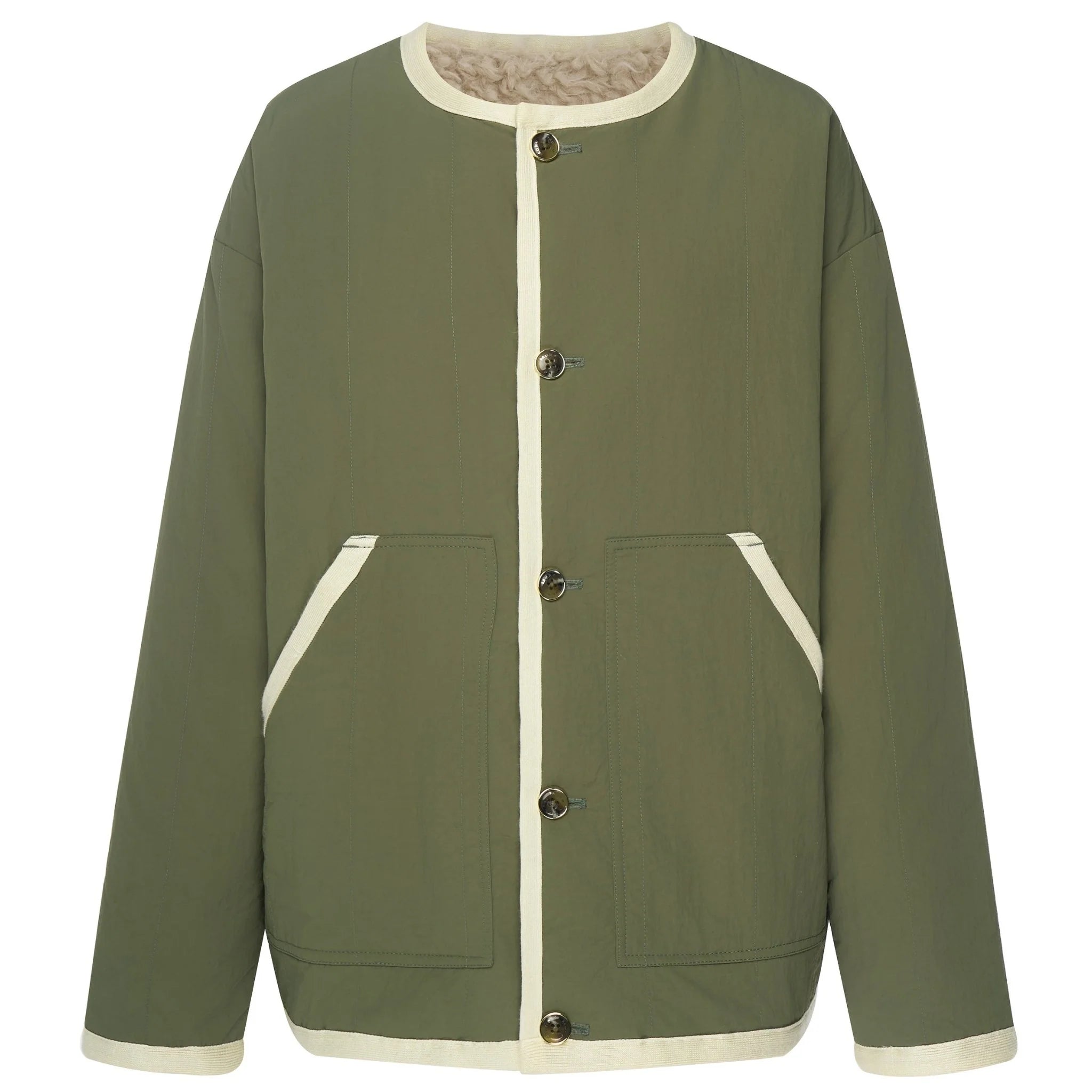 Moke: Juniper Reversible Jacket - Olive Green/Cream