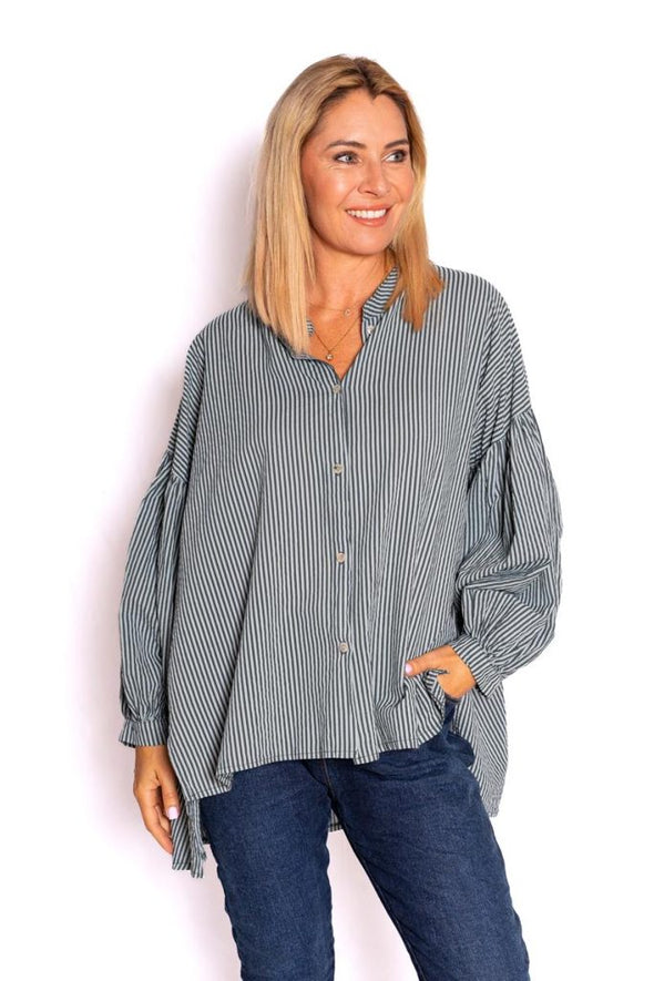 The Italian Closet: Berkley Striped Cotton Shirt - Khaki