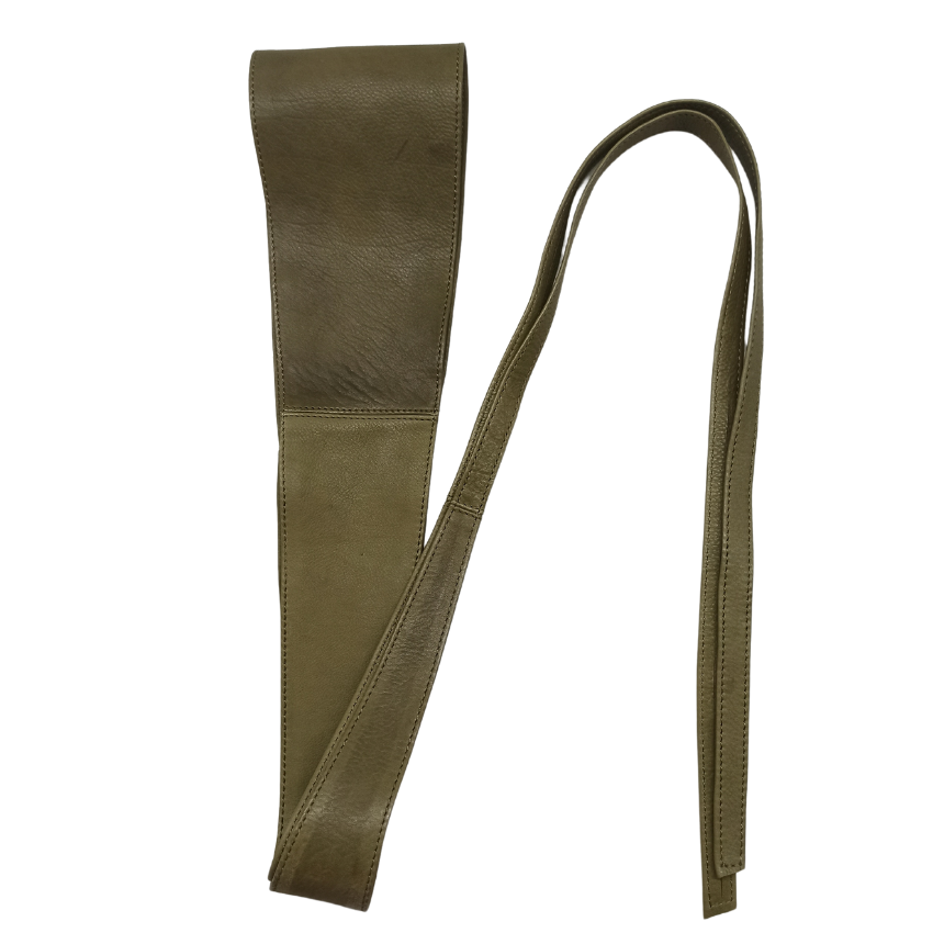Italian Leather Sash Belt - Khaki