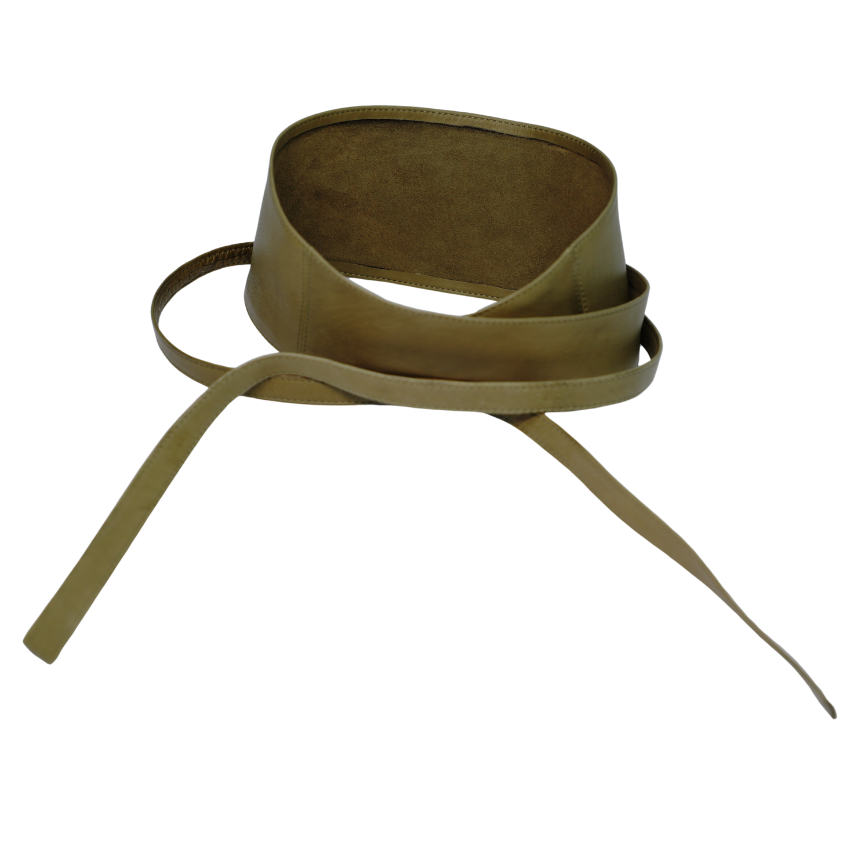 Italian Leather Sash Belt - Khaki