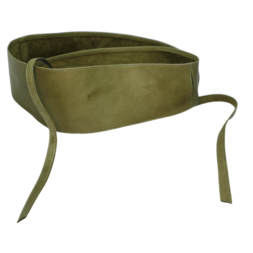 Italian Leather Sash Belt - Sage