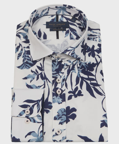 Guide London Long Sleeve Shirt : Shades of Floral - White