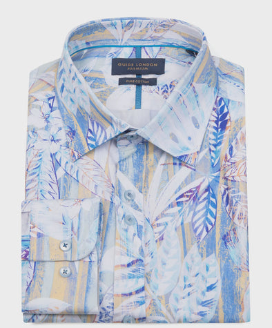 Guide London Long Sleeve Shirt : Blue Floral - Multi